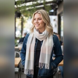 Louisa Perini 100% Cashmere Pink & Gray 10 × 67 Scarf Winter Soft Fringe